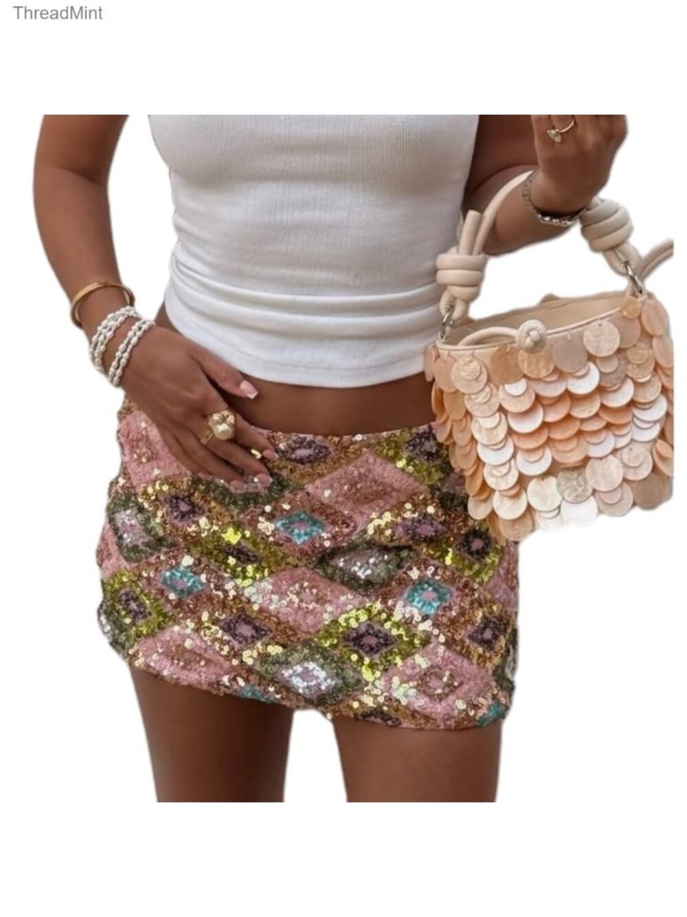 Sparkly Sequins Mini Skirt Low Rise Bodycon Party Clubwear